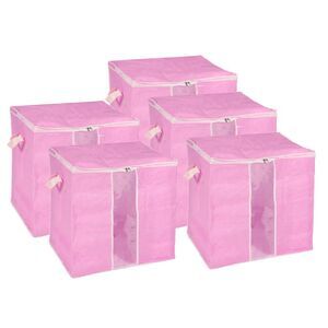 5pcs Clothes Comforters Storage Bag Folding Containers with Zipper Pink